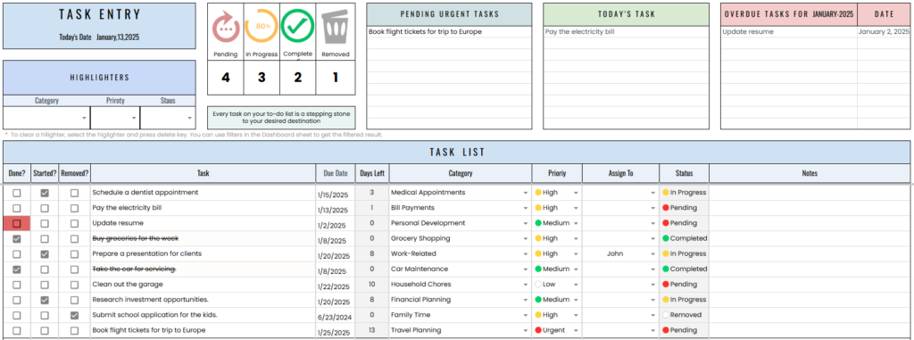 To Do list Google Sheets